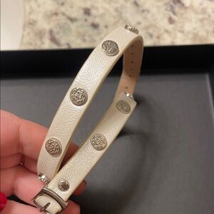 Rustic Cuff Cream Leather Bracelet with Silver Details
